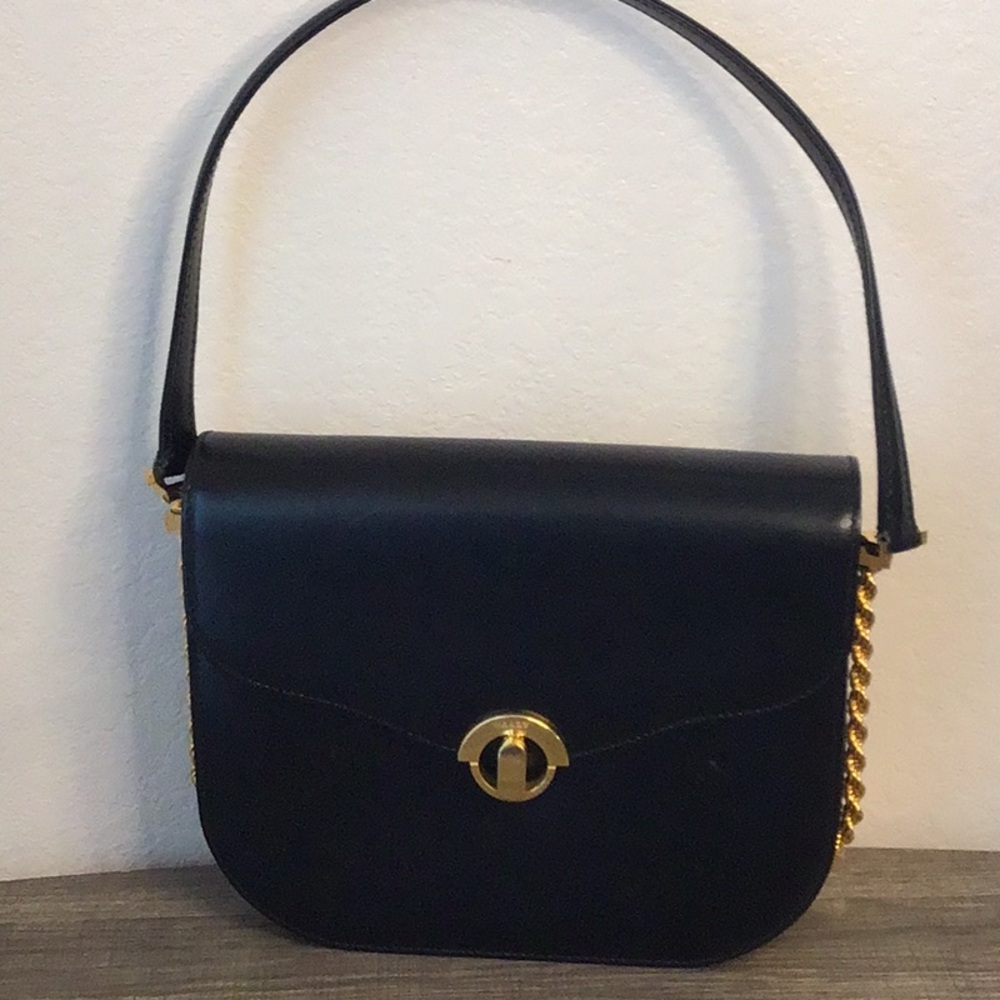 Bally Black and Gold Shoulder Bag with Gold Hardware